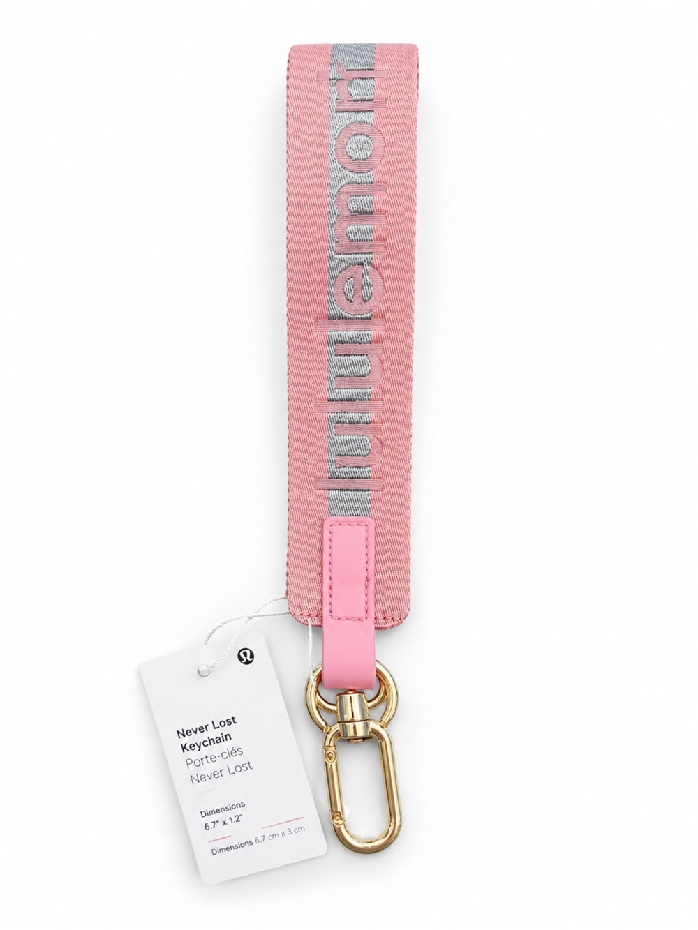 lululemon pink wristlet key and card holder with gold hardware